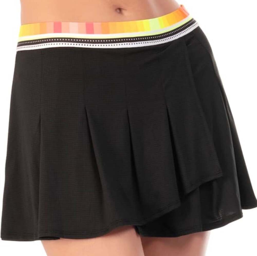 Lucky in Love Sunset Glow Pleated Tennis Skirt Black with Rainbow Stripe Waistba